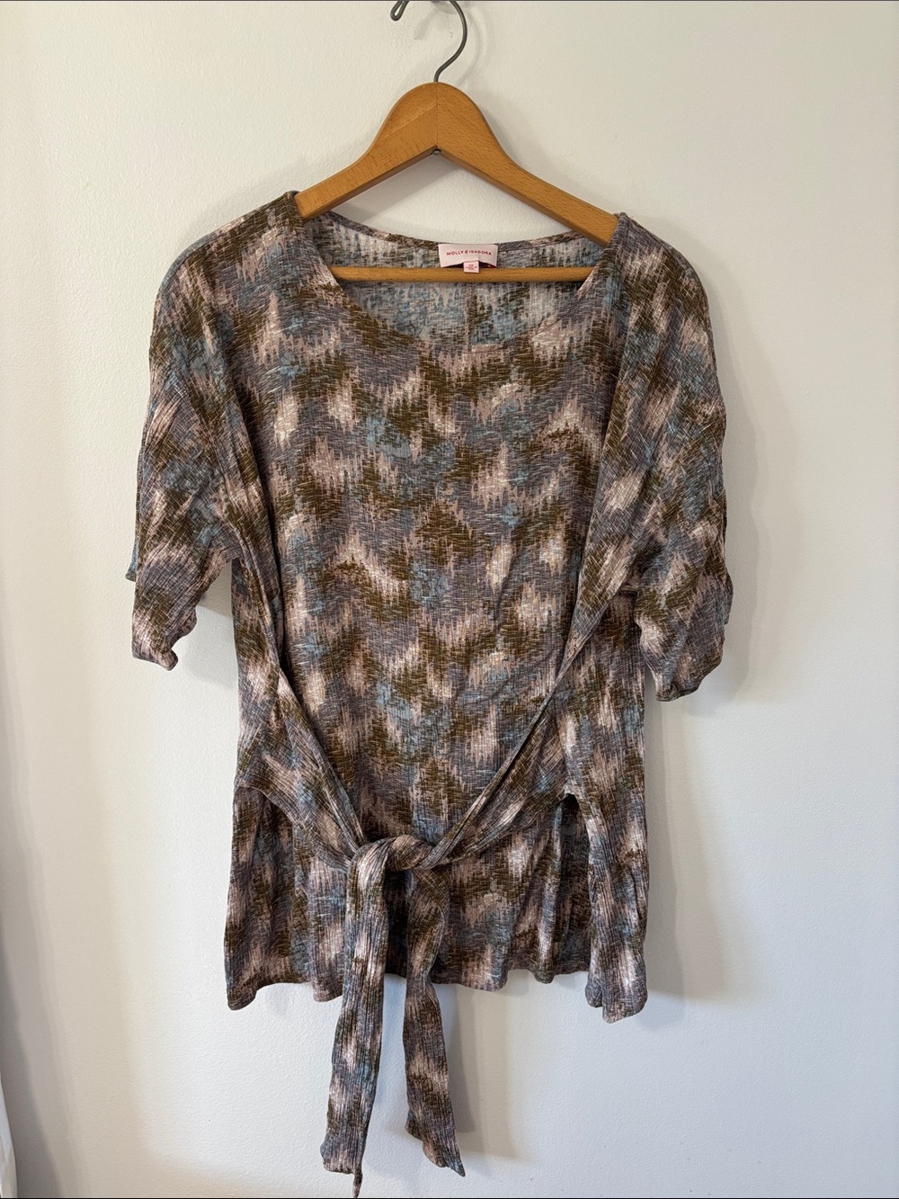 Molly & Isadora Tie-Front Short Sleeve Blouse